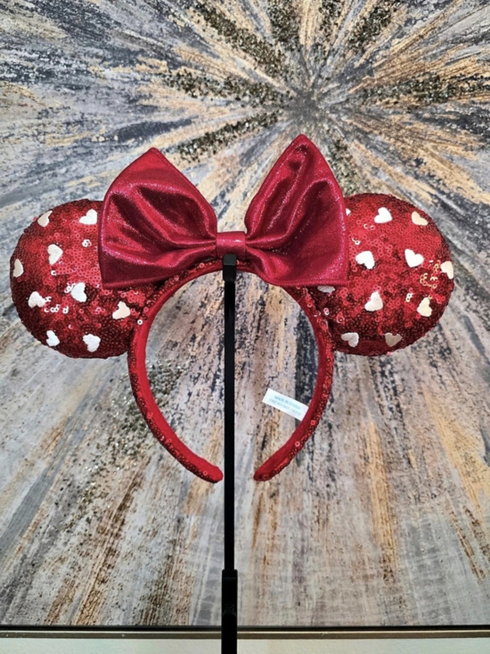 Disney Shanghai Disney Resort Red Sequin Heart Minnie Mouse Ear Headband